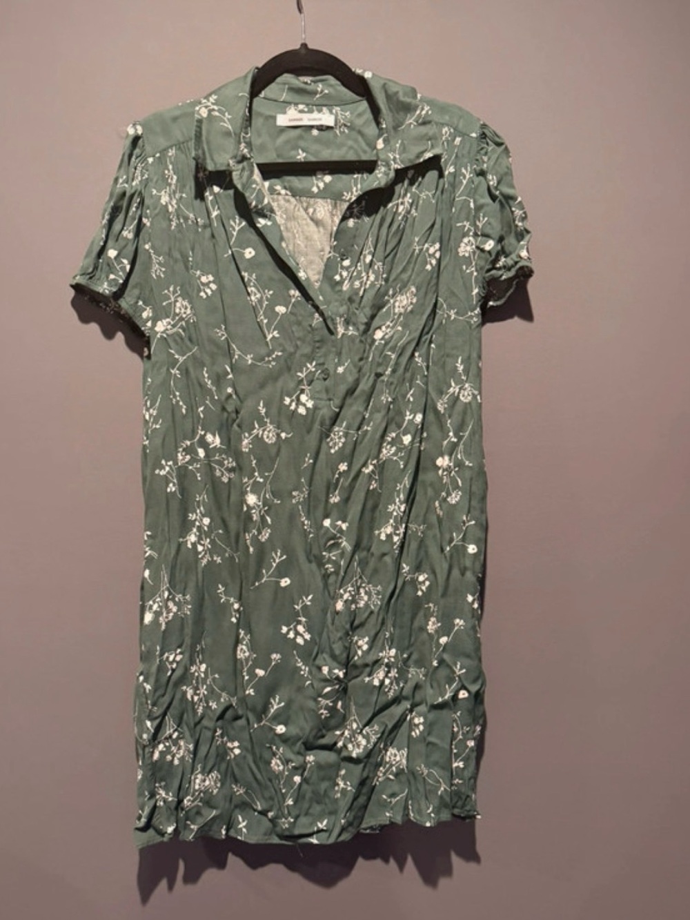 Samsoe Samsoe Floral Short-Sleeve Shirt Dress in Sage Green